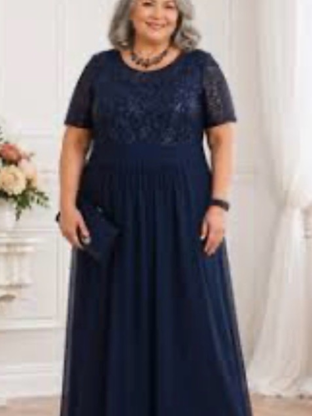 Oleg Cassini Size 18W Navy Lace & Chiffon Gown Mother of the Bride